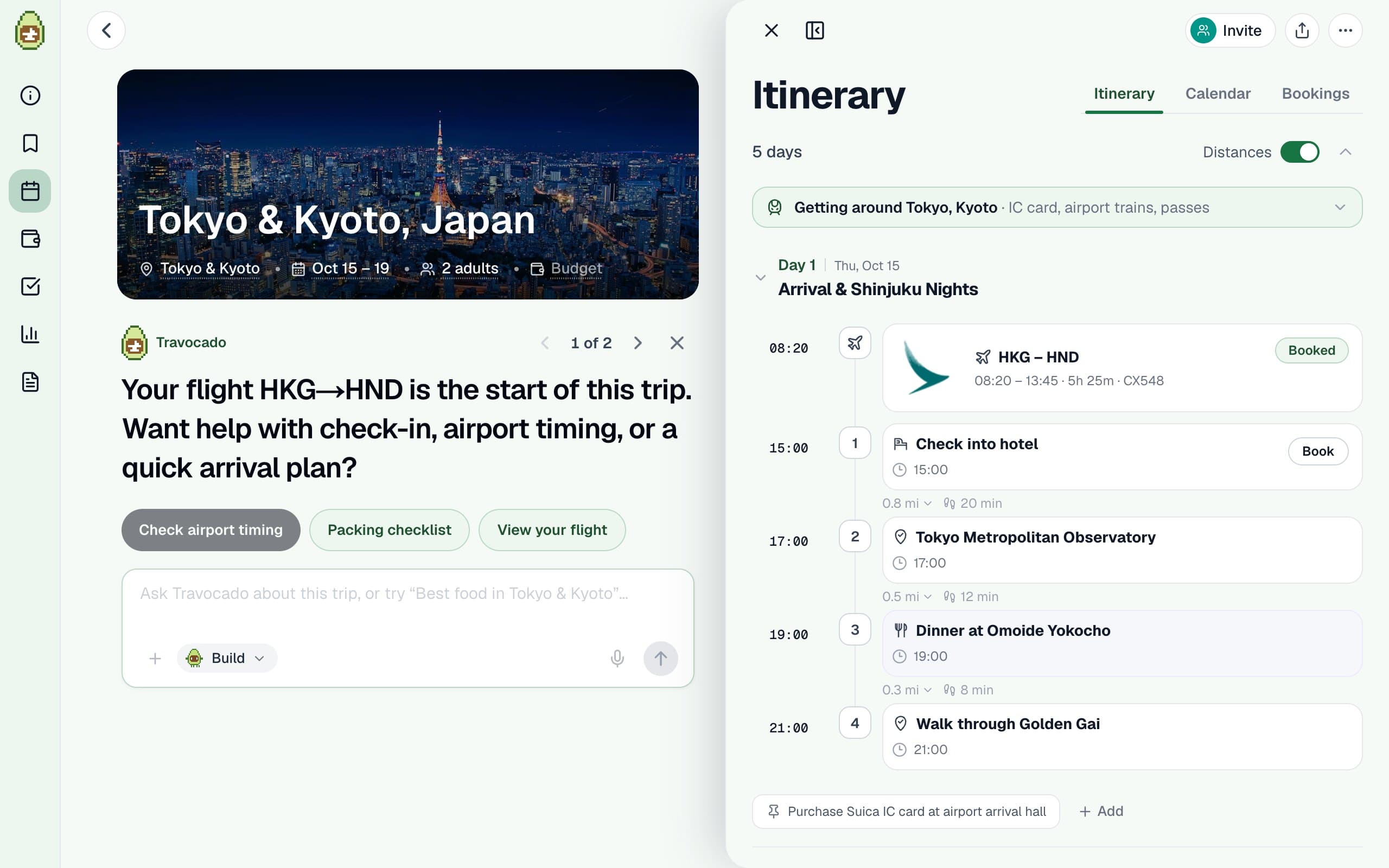 The sample trip's plans screen